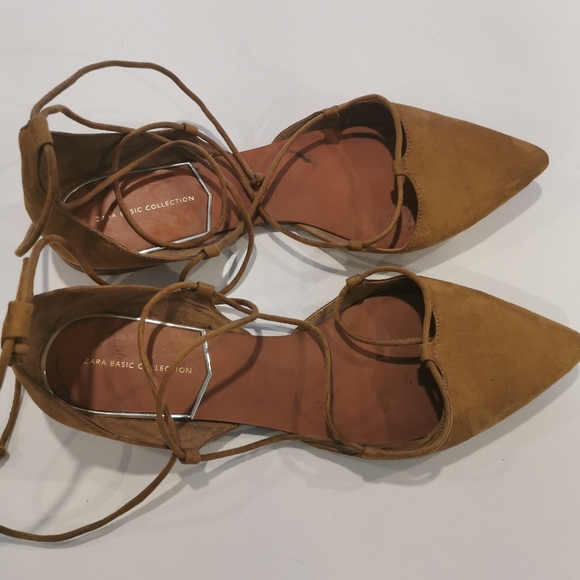 Lace up ballerina Suede pointy flats - Picture 5 of 6